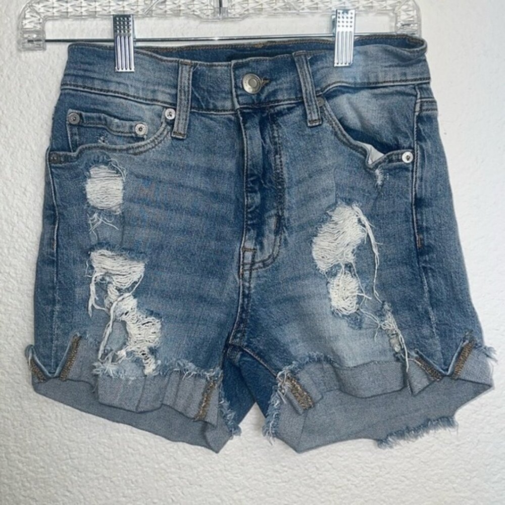 Aeropostale‎ Mom Shorts Womens Size 00 High Rise Distressed Denim Jean Shorts